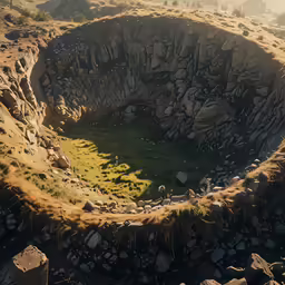 an odd shaped structure made out of rocks on a hill
