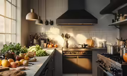 an image of kitchen setting with fruits and vegetables
