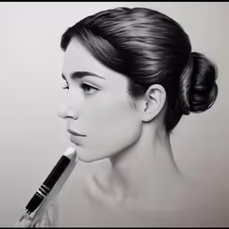 an artistic portrait of a woman with a pen