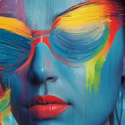 an image of woman in colorful makeup and shades