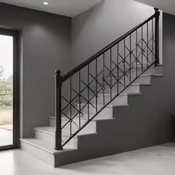 a staircase in a room with stairs leading up