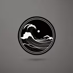 the great wave sticker in black on a grey background,the great wave on the ocean and it is made with ink