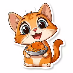 a cartoon cat holding a bowl with food in it