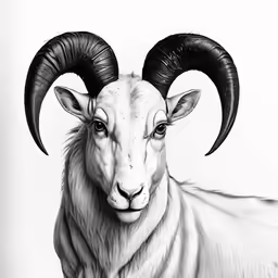 a drawing of an ram with horns on it