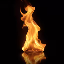 a bright fire can be seen with its reflection