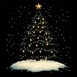 a decorated christmas tree on an outdoor platform with snow