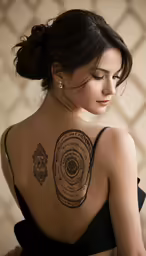 a woman with tattoo designs on her back