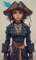 the drawing shows the image of a person wearing an outfit with feathers and a hat