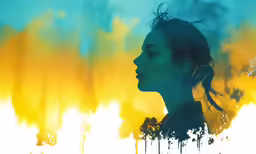 a woman with her hair pulled back while she is looking up
