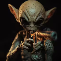 an alien is holding something in his hands