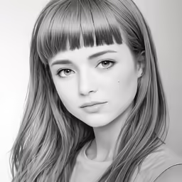 a drawing of a girl with bangs and long hair