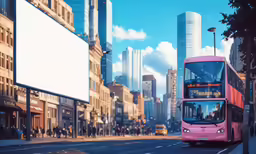 a double decker bus with people on a busy city street