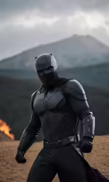 a man in a futuristic outfit looking away from a camera