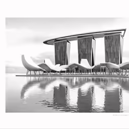 the modern architecture of the convention center in black and white