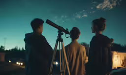 a couple of people standing by a camera