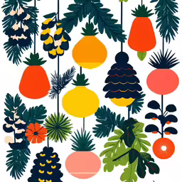 an art print with lots of colorful trees and leaves