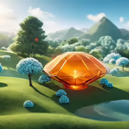 a diamond in a field surrounded by trees