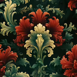 the red, yellow and green flowers are all in a pattern