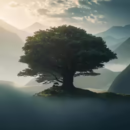 a lone tree sitting on top of a small island