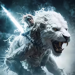 the white tiger and a man standing behind it