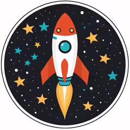 a red rocket is in a circle with stars