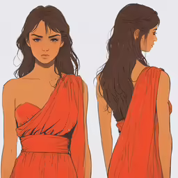 a drawing of a girl wearing a red dress