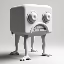 a white plastic toy with faces and legs