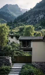 the stairs lead to the outside of a home