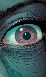 a close up of an eye with blue eyes
