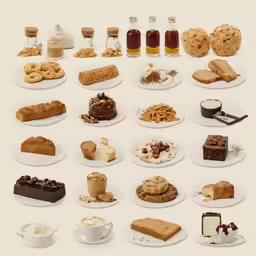a bunch of cookies and desserts arranged on plates