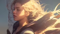 a woman with long blonde hair standing in the sun