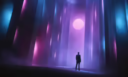 a person stands in front of trees that look like they are standing in the forest