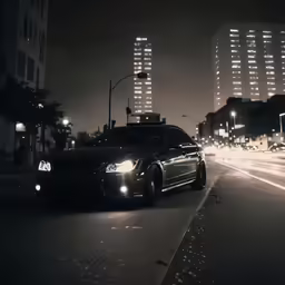 the back end of a vehicle driving down a street at night