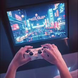 someone is playing on the entertainment center with their controllers