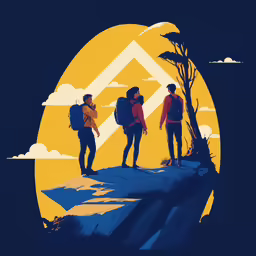 three people walking away from the sun at night