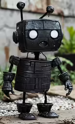 the robot figurine has a black frame