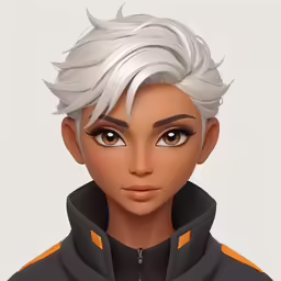 a close up of a cartoon person with white hair