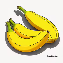 three yellow bananas lying beside each other on a white surface