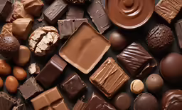 a chocolate bar and several different types of chocolates