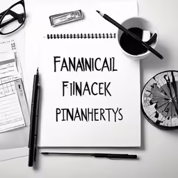 a financial finance book with pen, calculator and papers on top