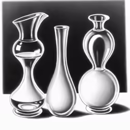 three vases are lined up in the picture