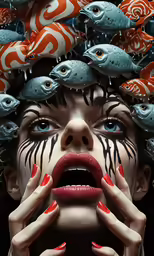 a woman with fish on her face