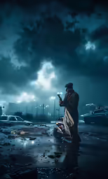 a man standing in the middle of the street