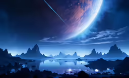 a view of an alien world in the sky at night