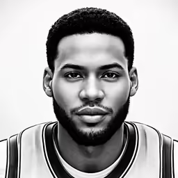 this is a black and white photo of a man with a beard