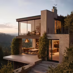 the house is in the mountainside with its glass walls