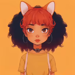 a girl with red hair and orange outfit