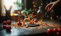 someone is preparing food with red and yellow things
