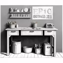 black and white photograph of the office desk in a studio