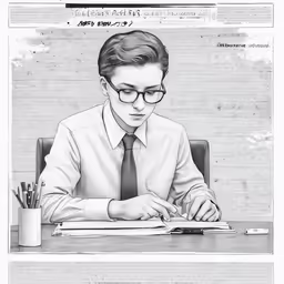 a man sitting at a desk while writing